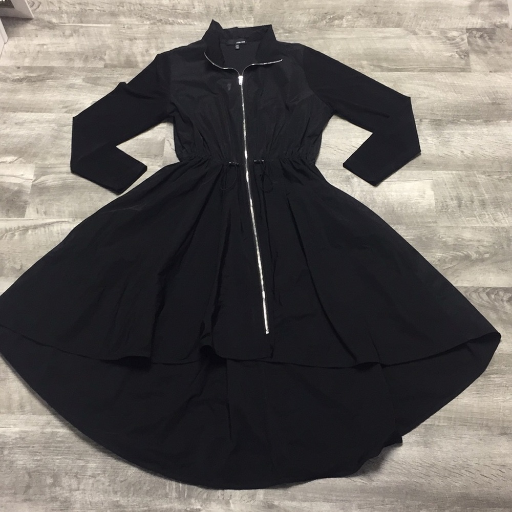 Comfy USA Black Long Sleeve Zip Front Fit-and-Flare Dress